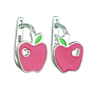 Srebrne Rodowane Kolczyki Różowe Jabłuszka na Angliku !