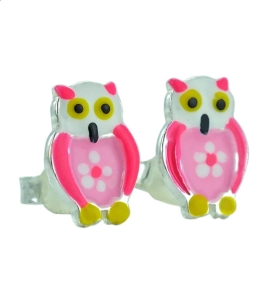 Srebrne Kolczyki Różowe Sowy !!!