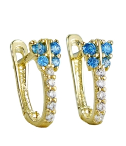 Piękne Złote Kolczyki Motylki z Błękitnymi Cyrkoniami - próba 585 !