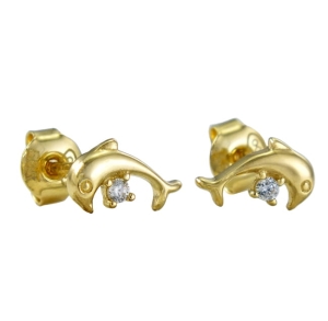 Piękne Złote Kolczyki Delfinki z Cyrkonią  - próba 585