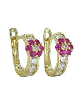 Złote Kolczyki Kwiatuszki z Różowymi Cyrkoniami - próba 585