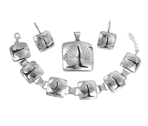 Piękny Srebrny Komplet Konkretny i Efektowny Drzewko Szczęścia !