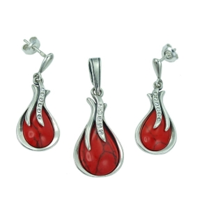 Piękny Srebrny  Komplet z Jaspisem i Cyrkoniami !!!