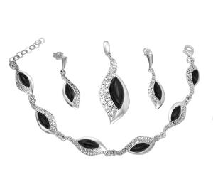 Piękny Srebrny Komplet z Onyksami !!! Jakość !!!