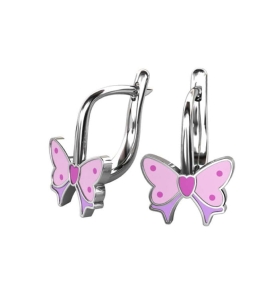 Srebrne Rodowane Kolczyki Różowe Kokardki na Angliku !!!