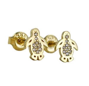 Piękne Złote Kolczyki Pingwiny Cyrkoniami - pr. 585