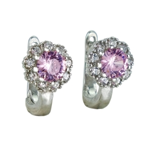 Piękne Srebrne Rodowane Kolczyki Różowe Kwiatuszki z Cyrkoniami !!