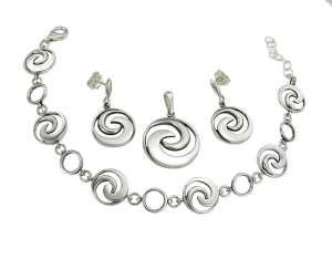 Piękny Srebrny Oksydowany Komplet Fantazyjny Wzór ! Jakość !